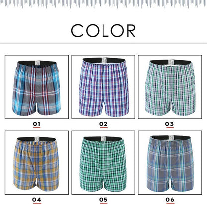 4Pcs Boxer Men Underwear Cotton Man Short Breathable Plaid Woven Shorts Boxer Male Underpants Plus Size Pajamas Sleep Bottoms