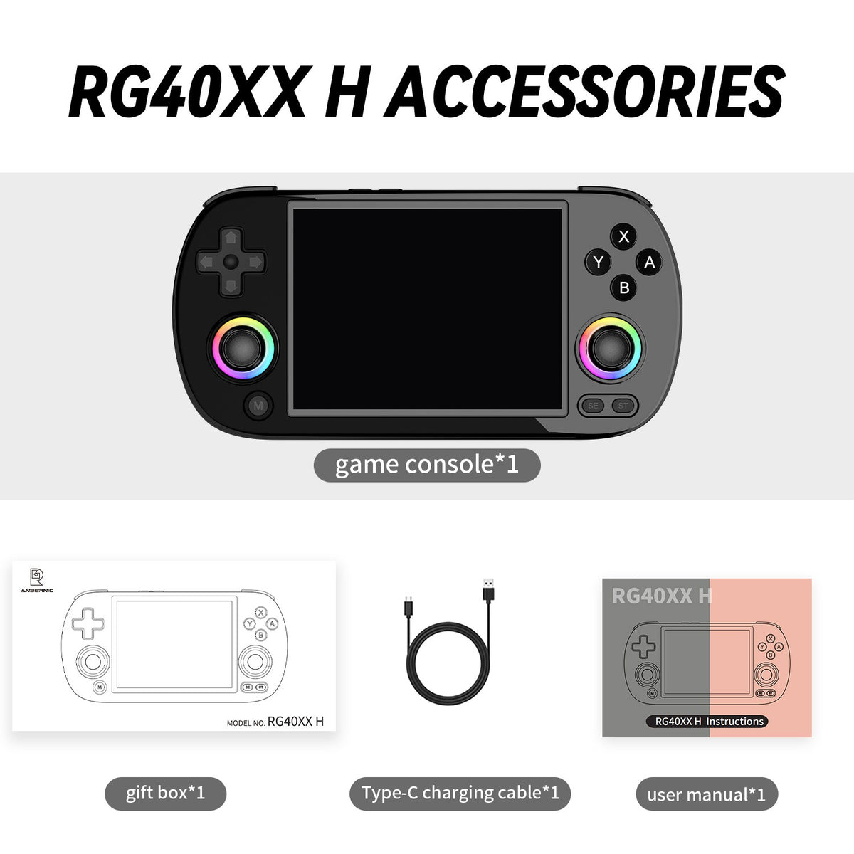 ANBERNIC RG40XX H Handheld Game Console 4'' Screen Linux System Joystick RGB Lighting Effect RG40XXH Video Player Trimui Console