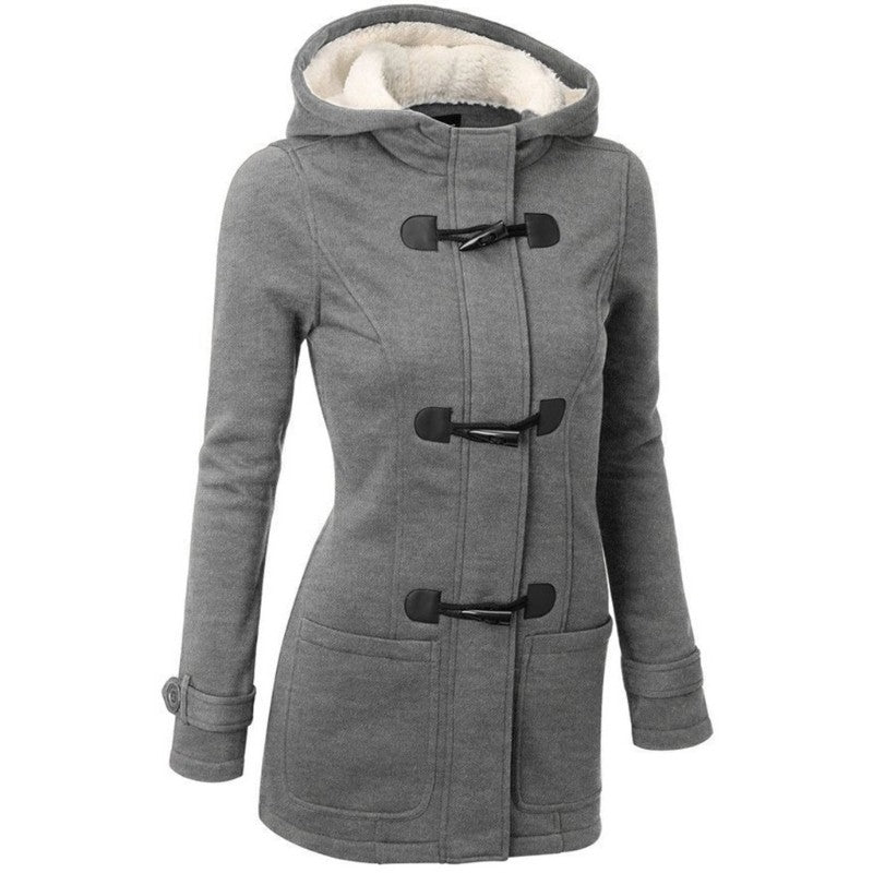 Womens Winter Hooded Cardigans Hooded Horn Button Jackets Fleece Coat Outerwear Dropship