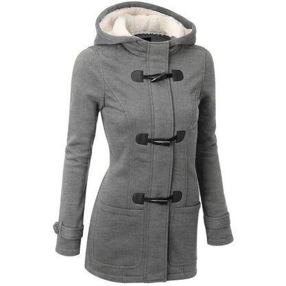 Womens Winter Hooded Cardigans Hooded Horn Button Jackets Fleece Coat Outerwear Dropship