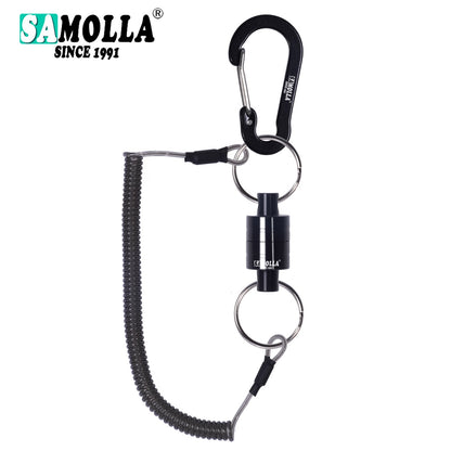 Suporte Magnético para Rede com Cordão Espiralado Ferramentas de Pesca com Mosca Ímã Forte Mosquetão Fivela Rápida Acessórios de Corda Anti-Queda