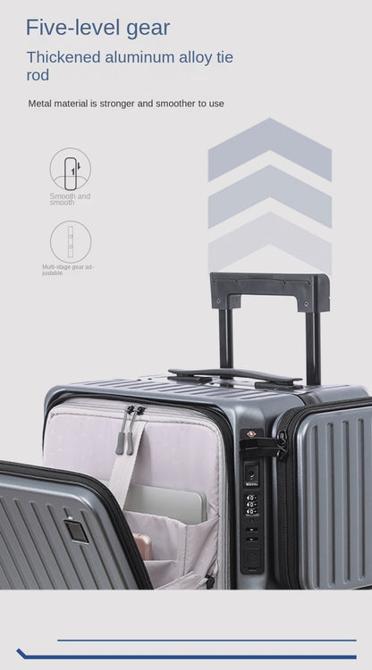 KLQDZMS Multifunctional Suitcase Front Opening Boarding Case USB Charging Trolley Case 20 Inch ABS + PC Laptop Cabin Luggage