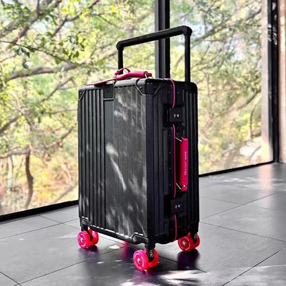 Mala de Viagem com Estrutura de Alumínio e Alça Larga, Rodas Giratórias Silenciosas Coloridas e Trava TSA, Mala de Carrinho de Grande Capacidade
