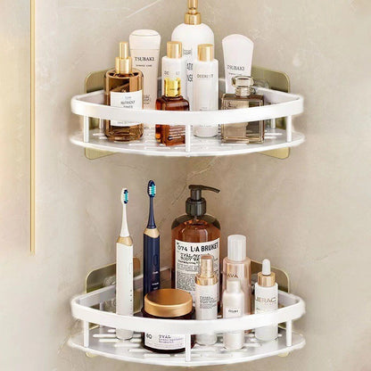 Non Perforated White Triangular Bathroom Shelves Storage Rack Toilet Corner Shower Storage Rack Bathroom Corner Rack Accessories