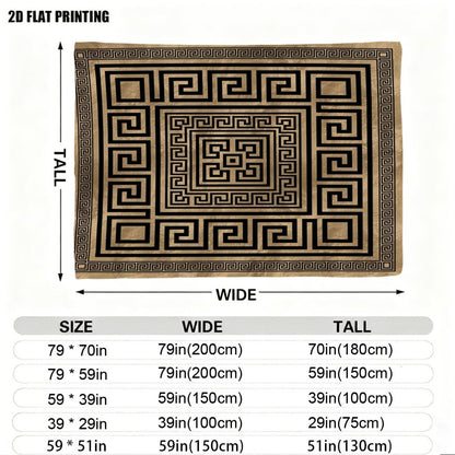 Geometric Greek Key Throw Blanket Tapestry Couch Decor Luxury Meander Pattern Gold Beige Bohemian Xmas Gift Accent Plaid