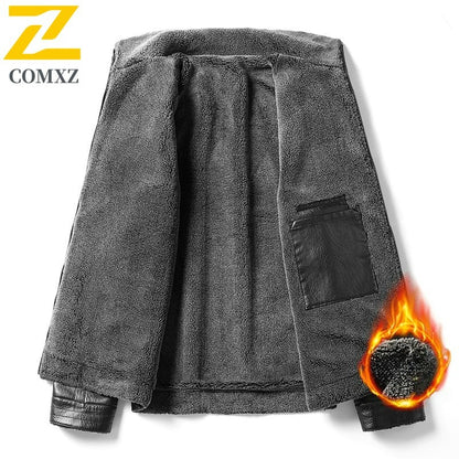 2025 veluokldly Leather Jacket Man Winter Motocross Windproof Warm PU Leather Coat chaqueta Male Trendy Motorcycle Fleece Coats