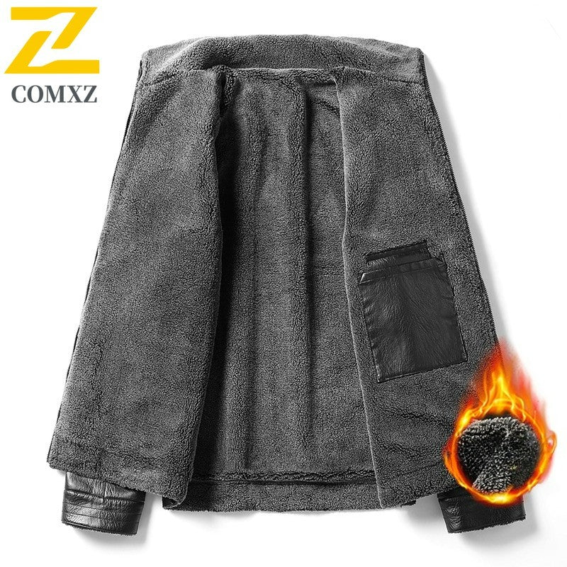 2025 veluokldly Leather Jacket Man Winter Motocross Windproof Warm PU Leather Coat chaqueta Male Trendy Motorcycle Fleece Coats