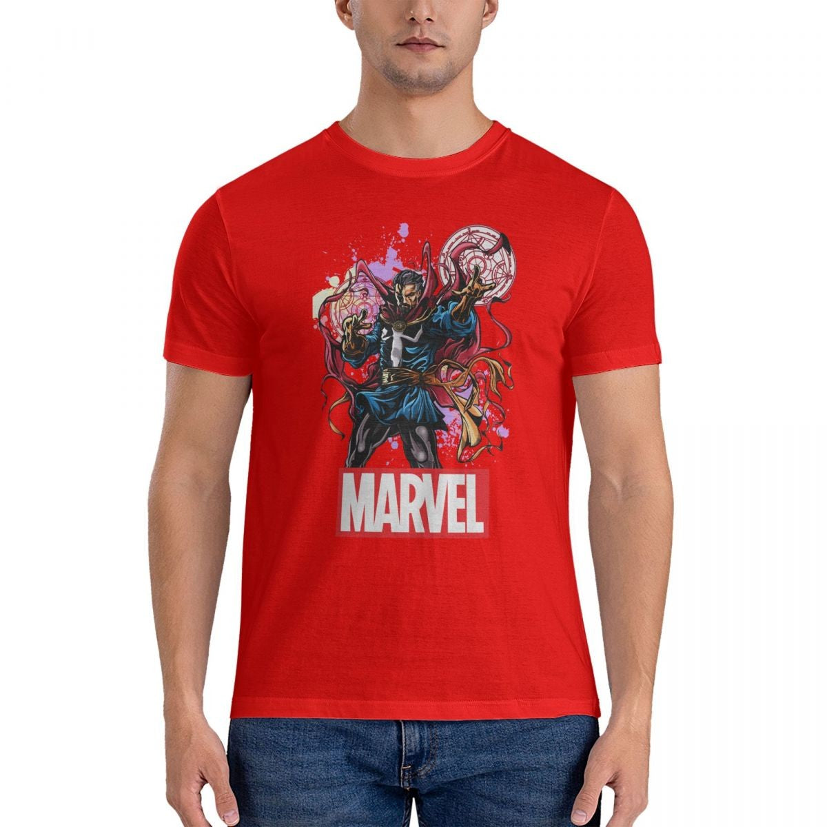 Fashion Spelling T-Shirts Men Crewneck Cotton T Shirts Marvel Dr.Strange Film Short Sleeve Tee Shirt Original Clothes