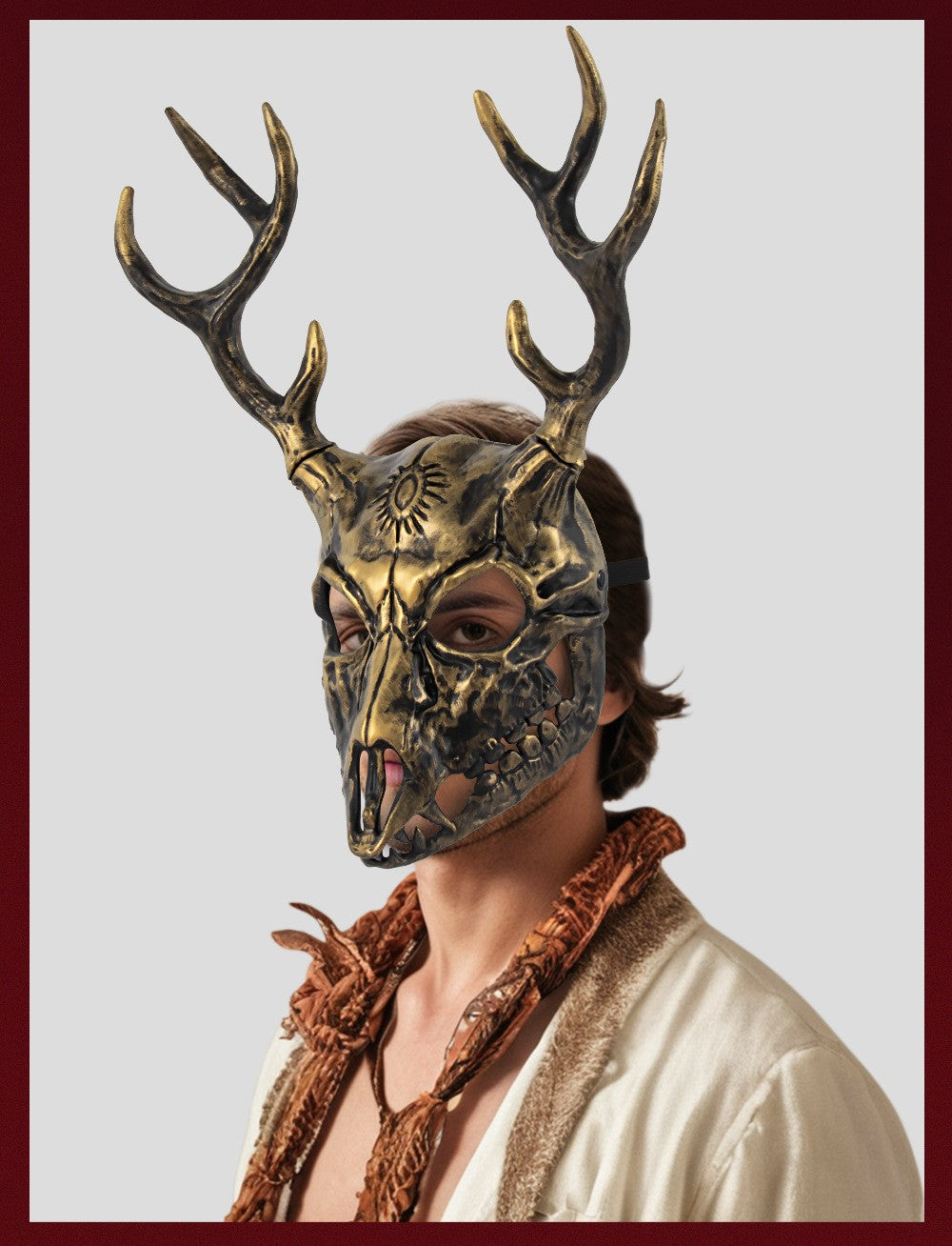 Demon Wendigo Elk Mask Cosplay Gothic Headpiece Animal Antlers Horn Bone Masks Halloween Carnival Purim Party Costume Props