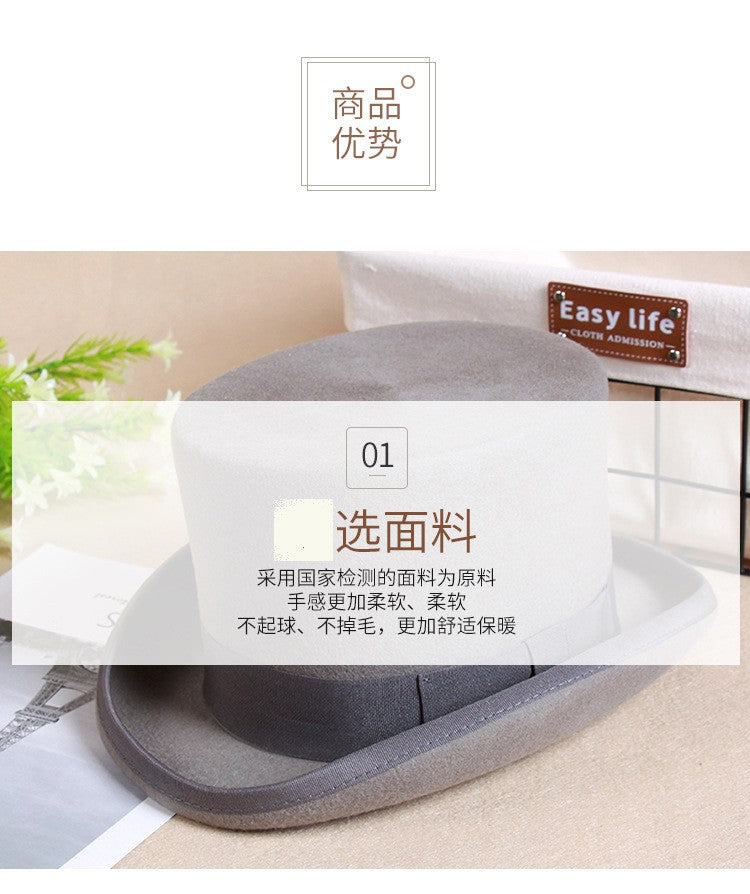 2024 Wool Flat Man Top Hat Fashion Fedora Hats Versatile Panama Magician Cap Gentleman Cylinder Strap Steampunk Unisex Elegant