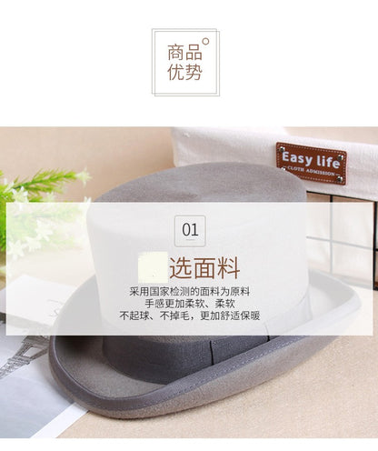 2024 Wool Flat Man Top Hat Fashion Fedora Hats Versatile Panama Magician Cap Gentleman Cylinder Strap Steampunk Unisex Elegant