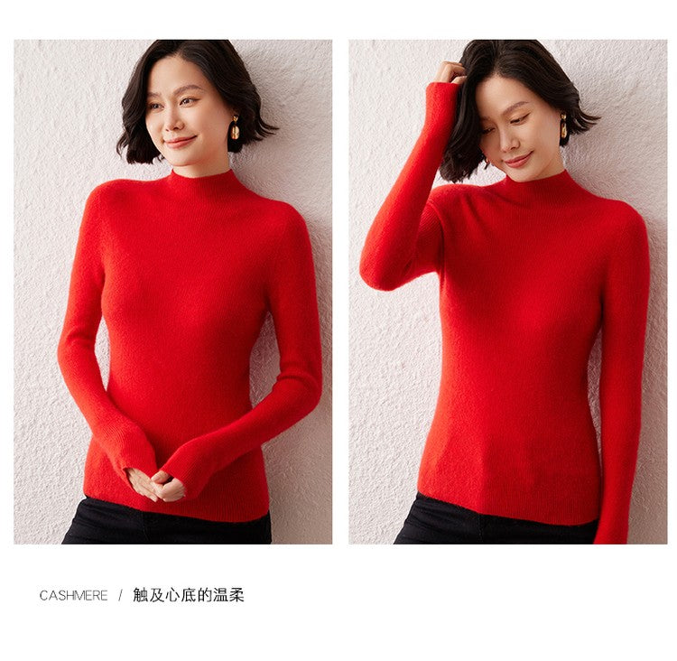 New women's sweater 100% pure cashmere high neck knitted pullover Korean version slim fit hot selling fashionable sweater