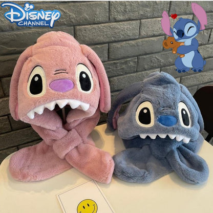 Disney Stitch Angel fofo criativo desenho animado infantil chapéu de pelúcia cachecol anime filme personalizado proteção de orelha chapéu quente engrossado