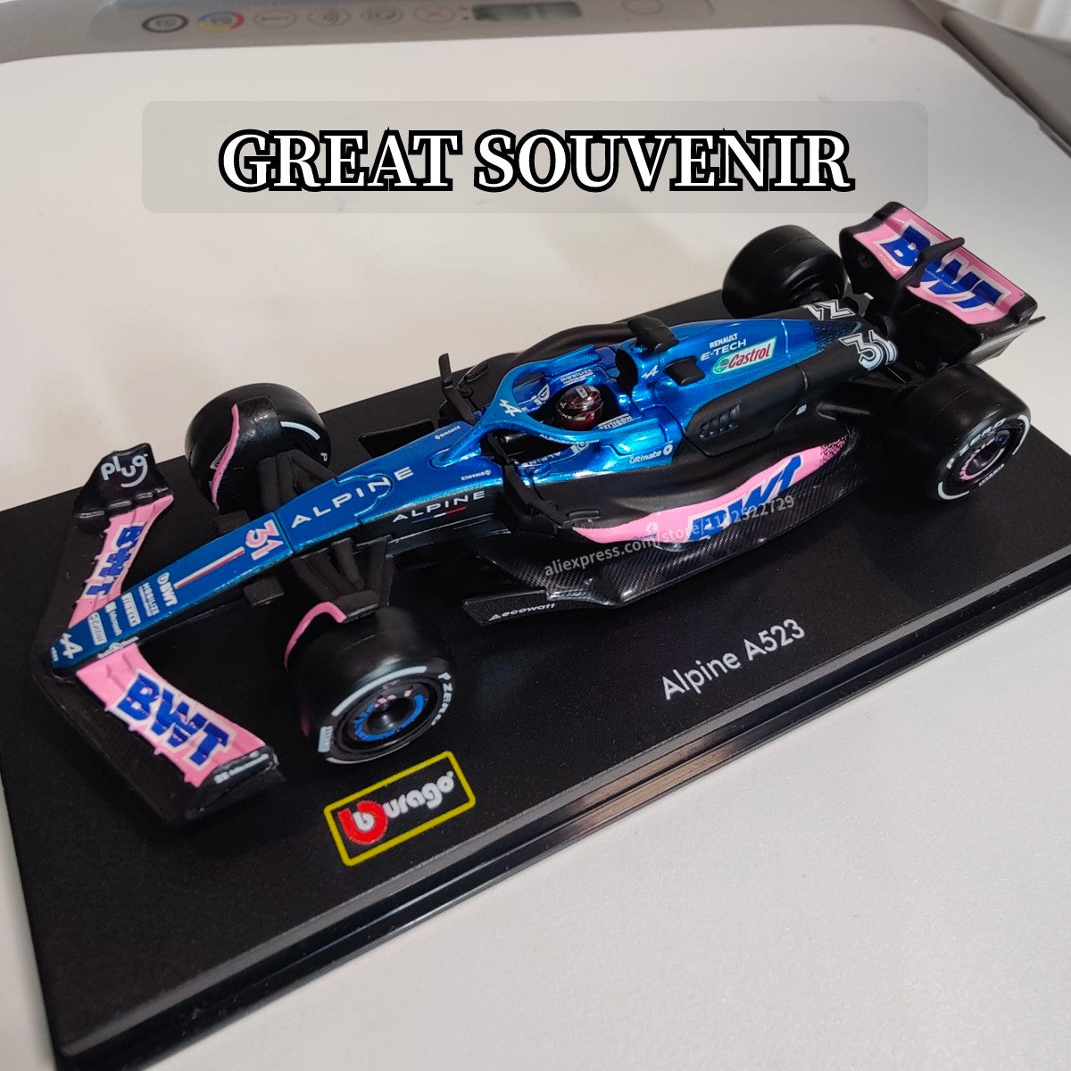 Bburago Alpine 2023 F1 A523 Carro Modelo com Vitrine Escala 1:43 Fórmula 1 Ferrari AMG Red Bull Racing Coleção de Miniaturas