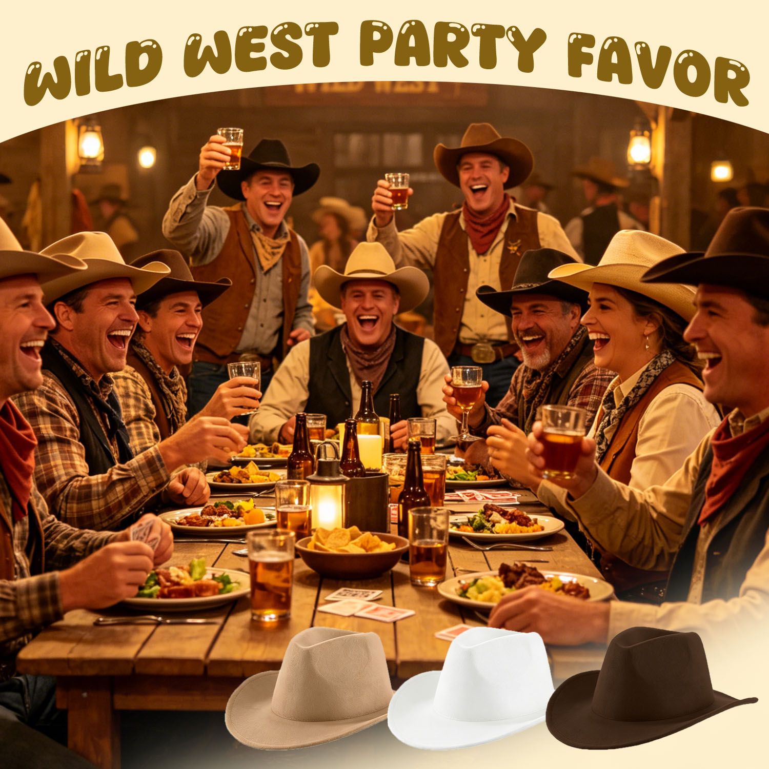 4-24Pcs Western Cowboy Hat for Men Women Adjustable Felt Cowgirl Hats Wide Brim Fedoras Hat for Adult Bachelor Party Costume