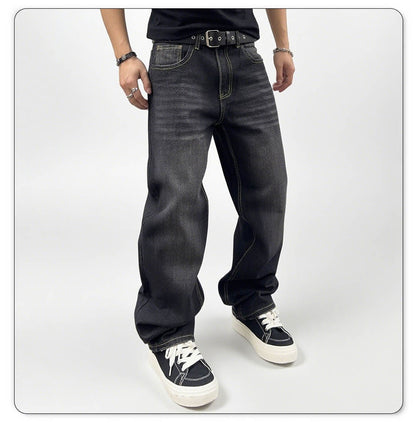 Men's Autumn Black Classic Loose Straight leg Jeans 2025 Retro Washed Basic Denim Pants Winter Business Casual Baggy Jeans