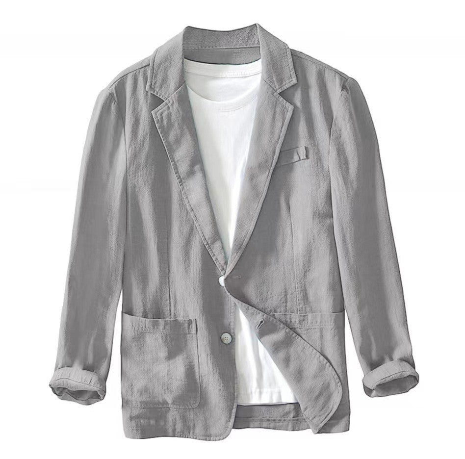 White Cotton Linen Suit Coat Men's Spring Summer Pure Color Slim Casual Business Thin Mens Blazer Jacket Comfortable Breathable
