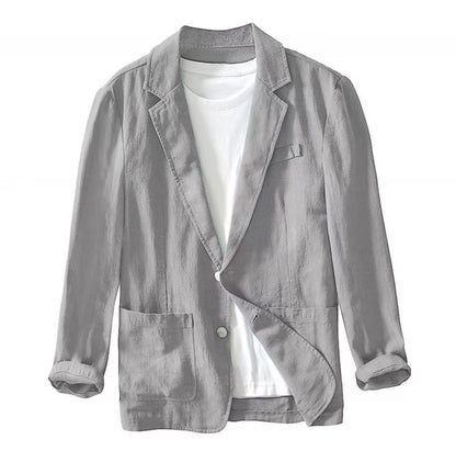 White Cotton Linen Suit Coat Men's Spring Summer Pure Color Slim Casual Business Thin Mens Blazer Jacket Comfortable Breathable