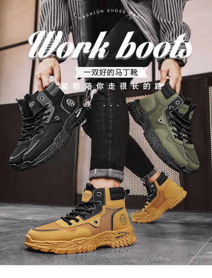 Botas de trabalho masculinas de inverno com cadarço, sapatos masculinos quentes de segurança, plataforma, tamanho 44, promoção, designer, antiderrapante, moda