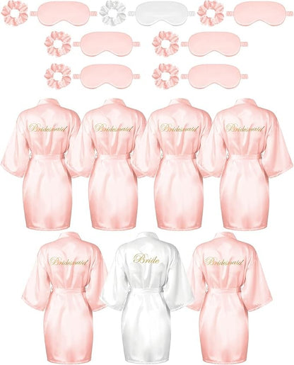 7 Pcs Bridesmaid Robe Sets Bride Silk Satin Bridal Party with Sleeping Eye Mask and Elastic Headband