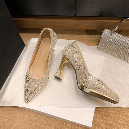 Fashion Sequined Women Pumps 2024New Women's Shoes Pointed Toe Shallow Mouth Shoes Female Comfort Women High Heels spring autumn