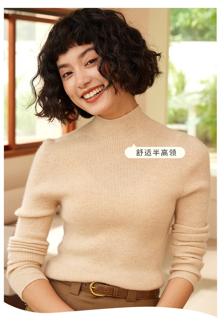 Autumn and winter new women's 100% pure cashmere semi high neck pullover sweater knitted slim fit hot selling women's top