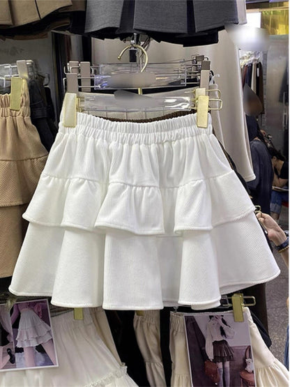 Ballet Sle Cake Skirt Women's Mid-Length A-Line ort Skirt Elastic Waist Slimming White Spring Autumn New Arrival