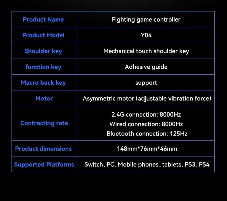 Y04 Game Controller 6-key Fighting Game Controller with Adjustable Height Hall Joystick Supporting PC/IOS/Switch/Android