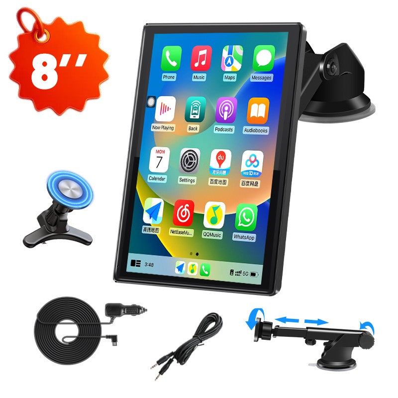 Suporte de 7/8/9'' Orientação e Espelho Retrovisor de Carro com Rádio CarPlay Sem Fio Android Auto Multimídia de Vídeo Tela Universal