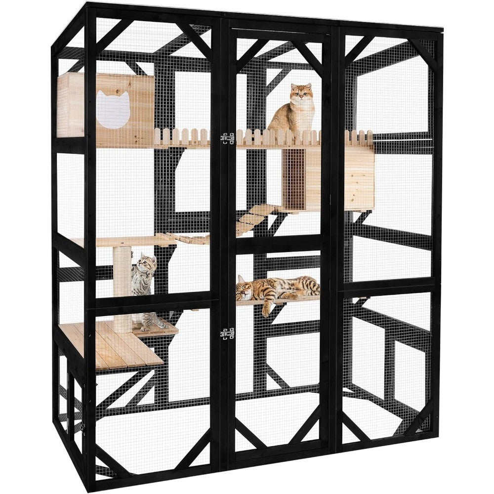 Catio Grande para Gatos, Caixa Externa para Janela, 73" Casa de Gatos de Madeira Acoplada à Janela, Catio para Gatos, Canil de Gatos com Grande