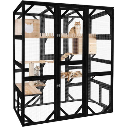 Catio Grande para Gatos, Caixa Externa para Janela, 73" Casa de Gatos de Madeira Acoplada à Janela, Catio para Gatos, Canil de Gatos com Grande