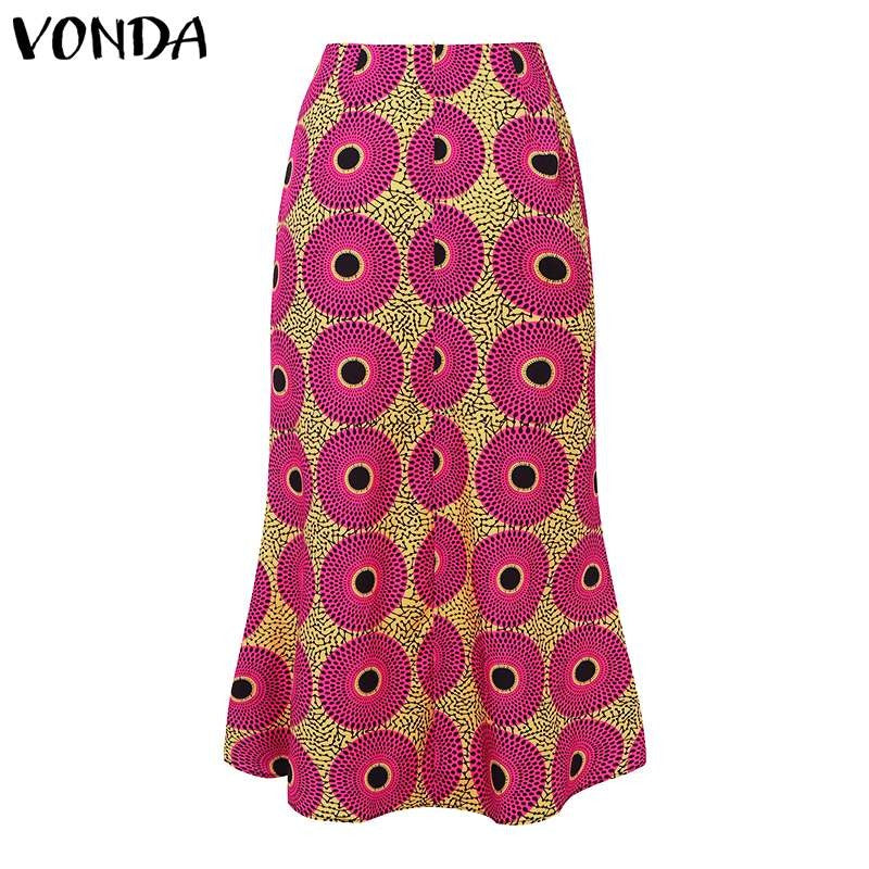 Plus Size 5XL VONDA Women Office Maxi Long Skirts 2024 Fashion Elegant Printed Skirts Casual Loose Ruffle Party Bottoms Baggy