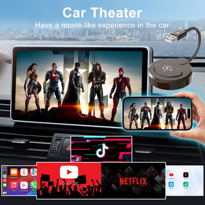 Carplay Wireless Adapter with Youtube/Netflix/Tiktok, Wireless Carplay USB Dongle for Factory Wired Carplay to Wireless