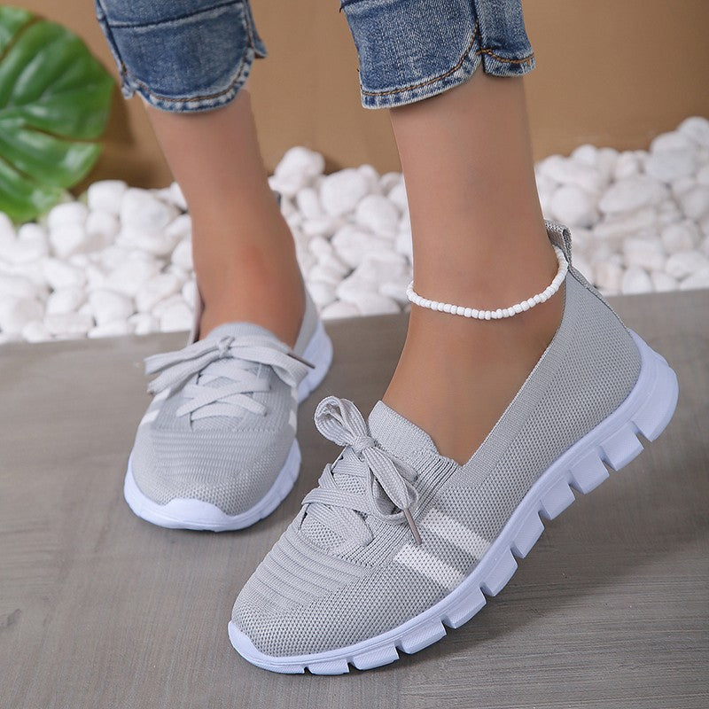 Fashion Striped Knitted Flats Women 2025 Summer Soft Sole Non Slip Walking Shoes Woman Plus Size 36-43 Low Heel Loafer Female
