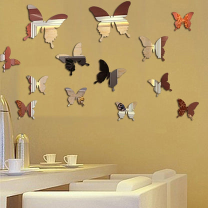 12pcs 3D Butterfly Mirror Wall Sticker Decal Removable DIY Art Party Wedding Decoration Kids Room Home Decor Crystal Sticker