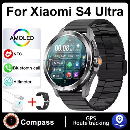 Novo Para Xiaomi S4 Ultra Outdoor Sports Smart Watch Masculino 1,53 polegadas AMOLED NFC GPS Bússola Frequência cardíaca À prova d'água Chamada BT Smartwatch