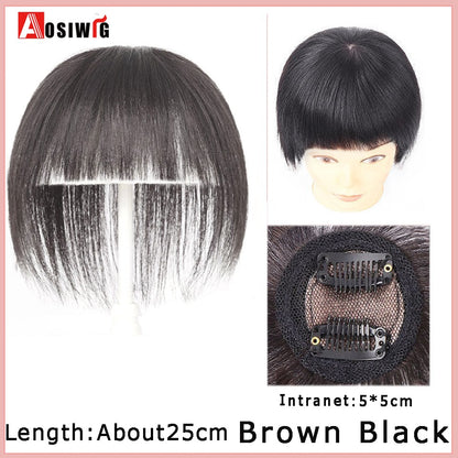 Perucas de cabelo encaracolado sintético AOSI castanho preto, substituição de extensões de cabelo tipo topete, apliques femininos com franja