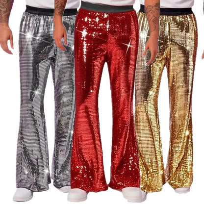 2025 Verão Novas Calças Masculinas de Luxo Casuais Moda Cantor Bar KTV Performance de Palco Solta Respirável Calças Prateadas