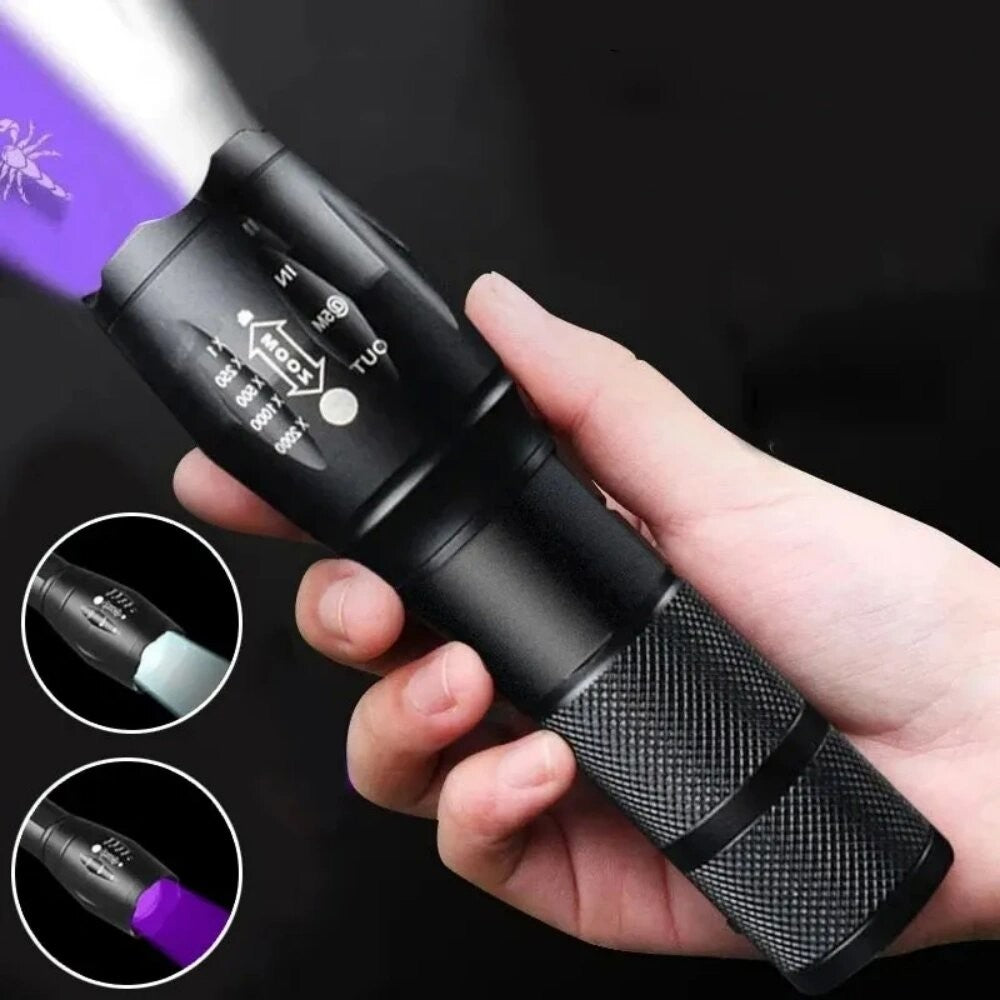 2-in-1 Type C Rechargeable UV Flashlight Torch Light 395nm Black Light Portable Ultraviolet Light Pets Blacklight Uv Flashlights