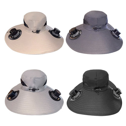 Wide Brim Solar Fan Hat Sun Bucket Hat UV Protection Fishing Hat with 2 Removable Fan Sun Visor Hat for Men Women Fishing