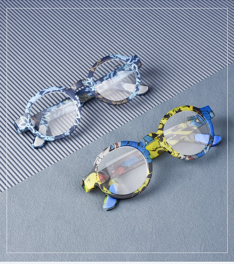 Guanhao Brand Men Reading Glasses Vintage Round Frame Clear Elderly Glasses Thick Frame Large Frame Women's Presbyopia Glasses