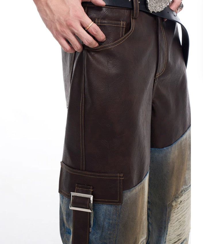 2024 American vintage do old piece-leather destruction denim jacket men fall dirty jacket