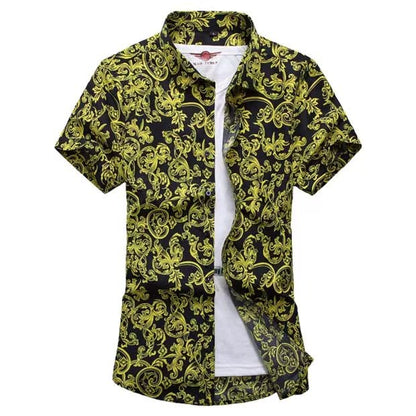 New Summer Men's Short-sleeved Printed Shirts, Turn-down Collar Single-breasted Hawaiian/vacation Shirt, Asian Sizes M-7XL.
