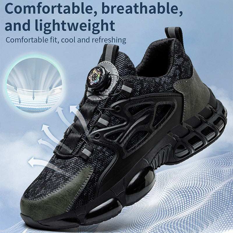 Sapatos de Segurança com Botão Rotativo Masculino Tênis com Bico de Aço e Amortecimento a Ar Sapatos de Trabalho Masculino Botas de Segurança Anti-Furos Calçados de Proteção