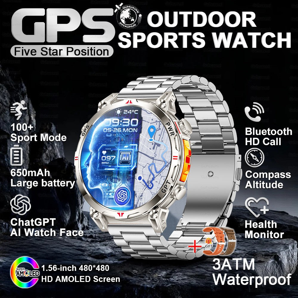 2025 Novo Relógio Inteligente Militar GPS para Exteriores Masculino 650mAh Bússola Altímetro 10ATM à Prova D'água Frequência Cardíaca Chamada Esportiva Smartwatch