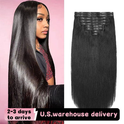 Cabelo Humano Liso Bone Clip In 2/3/5 Pçs/Conjunto 100% Natural Não Processado Brasileiro Virgem Aplique de Cabelo para Mulheres