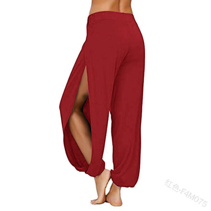 Summer High Slit Haren Pants for Women Sports Yoga Pants Solid Loose Hippie Harem Wide Leg Pants Trousers