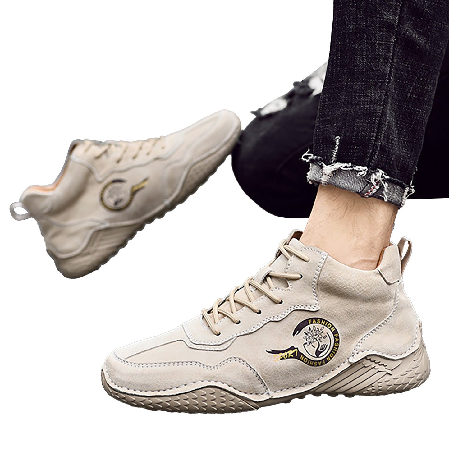 Punk Boots New Fall And Winter Padded Men'S Leather Shoes Korean Fashion Lace Up Sneakers Ankle Mens Dress Shoes Zipper Side