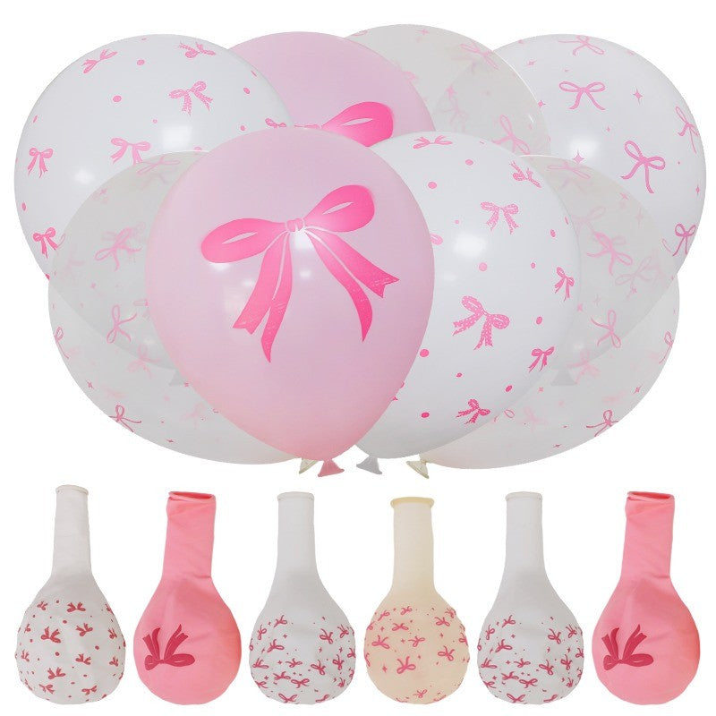 50/10pcs Bow Theme Latex Balloon 12 Inches Bowknot Print White Balloons for Kids Girls Birthday Baby Shower Wedding Party Decor
