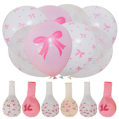 50/10pcs Bow Theme Latex Balloon 12 Inches Bowknot Print White Balloons for Kids Girls Birthday Baby Shower Wedding Party Decor